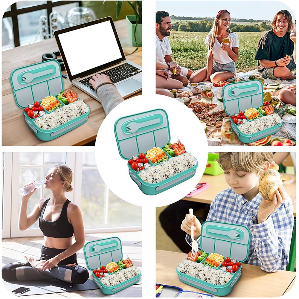 Bento Box Adult Lunch Box, Containers for Adults Men Women with 4 Compartments, Lunchable Food Container, Microwave & Dishwasher Safe