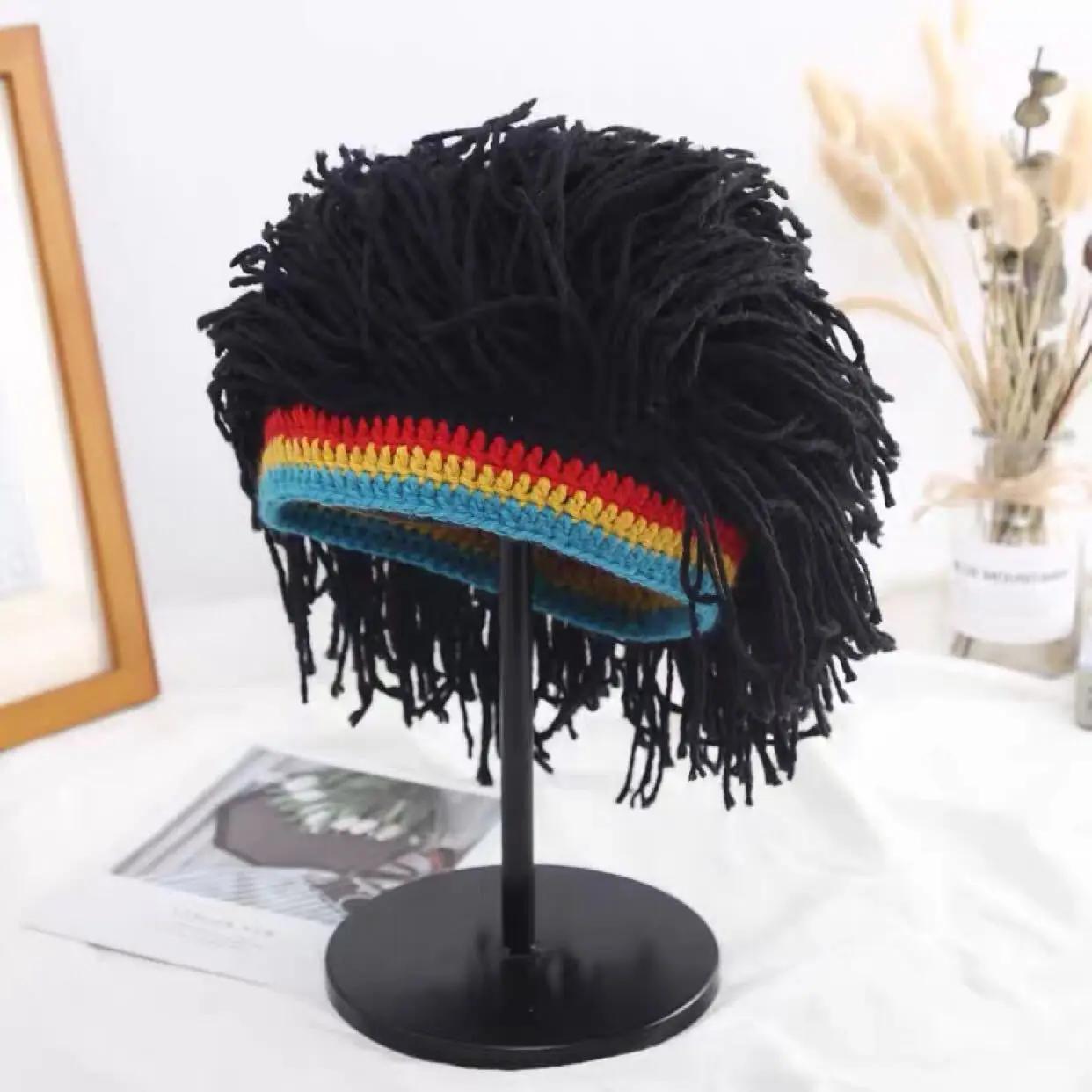 Unisex Synthetic False Braid Dreadlock Wig Beanie Caps Handmade Crochet Hat Gorro Rasta Jamaica African Party Hip Hop Dance Hat