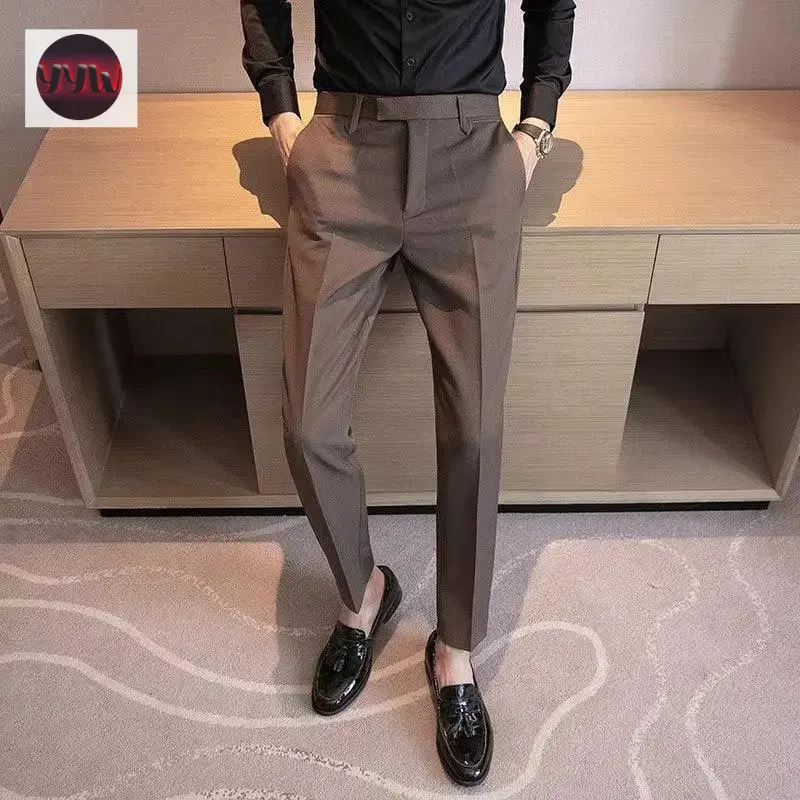 YYW1 Men's Formal Suit Pants, Business Office Trousers, Tailored Slim Fit, Professional Work Wear