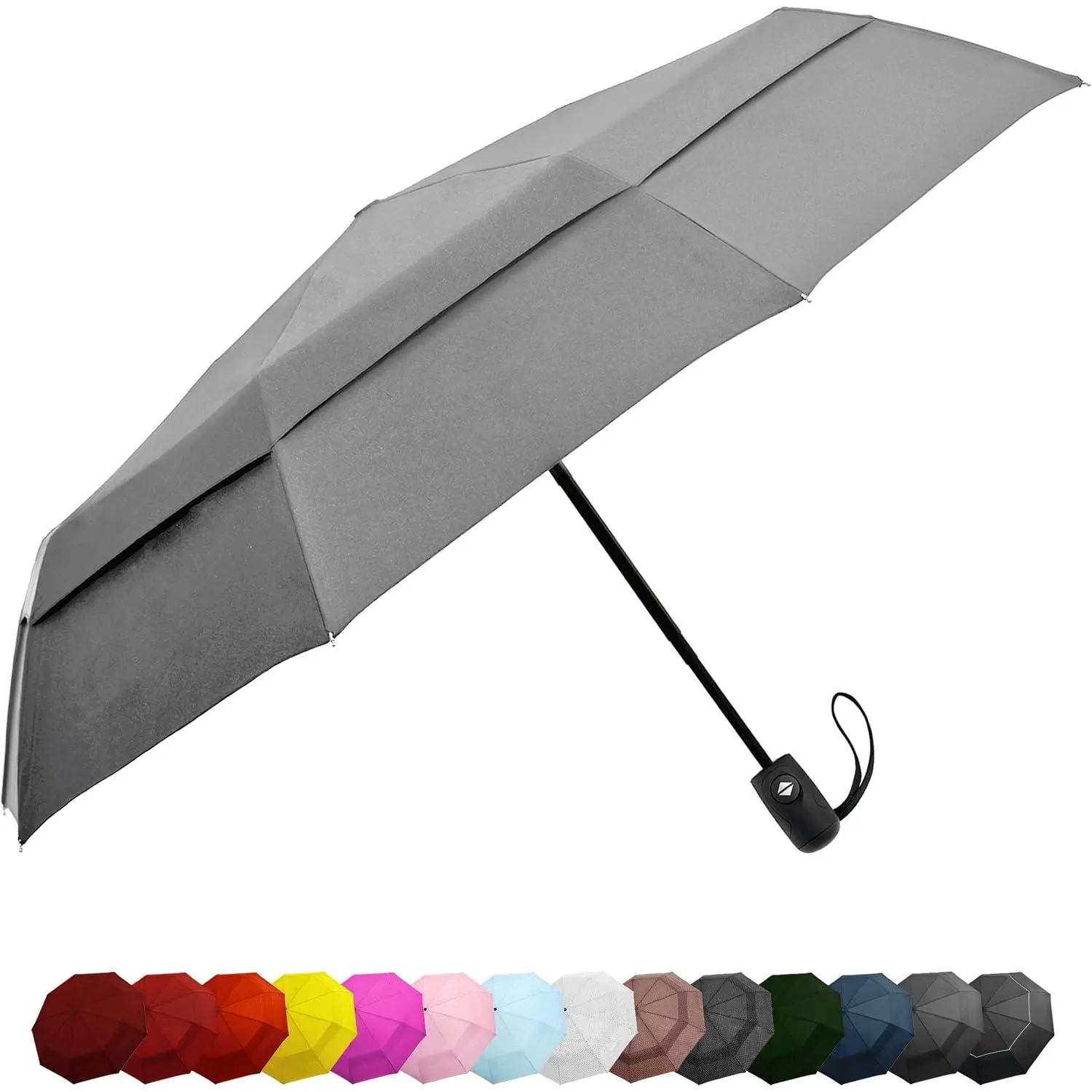 Windproof Travel Umbrella Auto Open Close, Compact 42" Folding Umbrella | Collapsible Rain Umbrella with Vented Double Canopy, Fiberglass and Steel Frame,  Wind Resistant