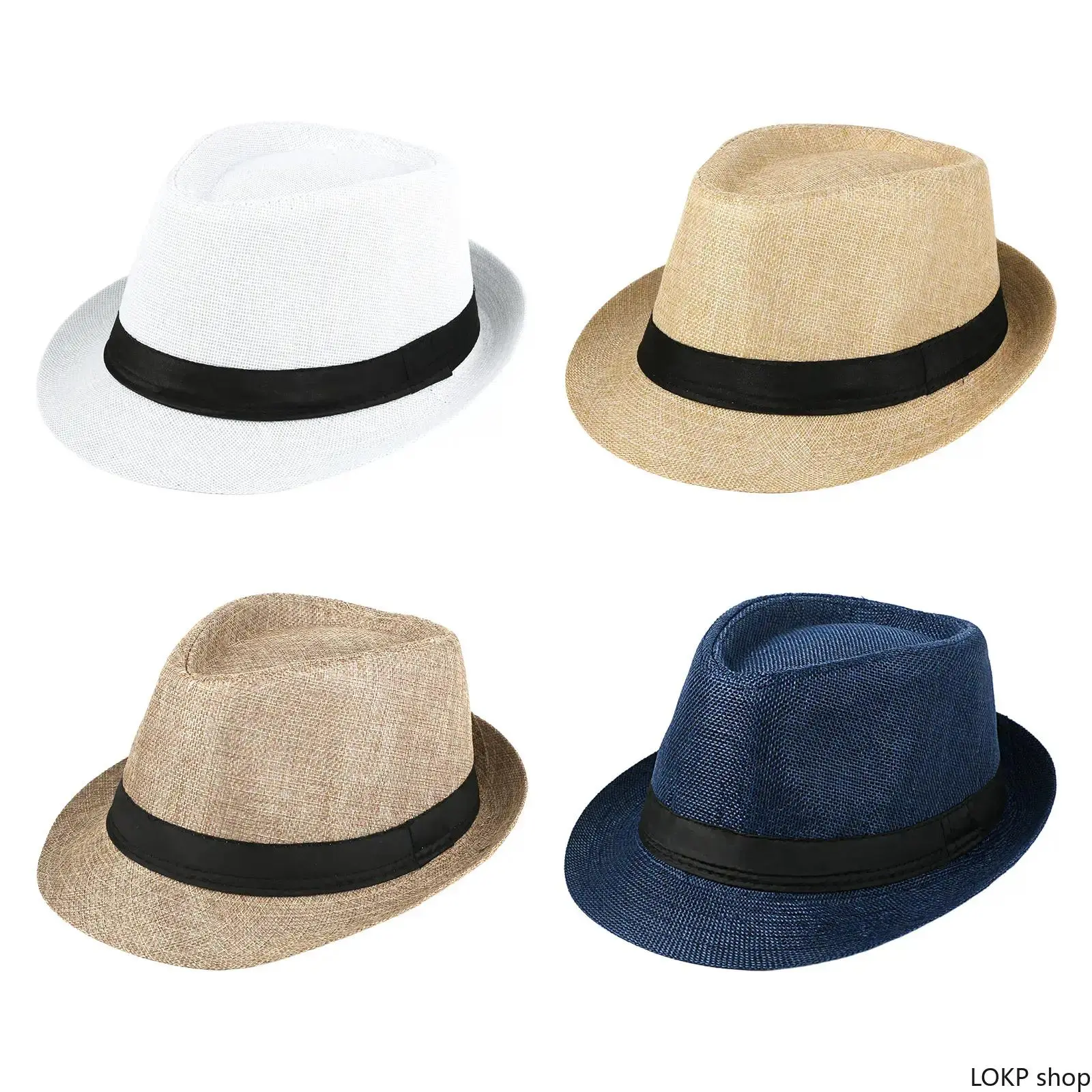 Breathable Linen Fedora Hat for Men & Women, Lightweight Panama Style Summer Sun Hat with Black Ribbon Band for Outdoor Activities, Men's Hats
