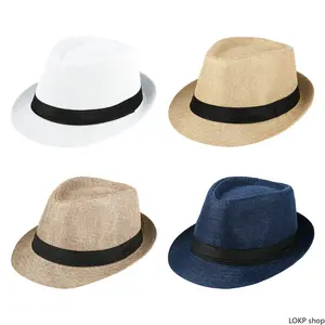 Breathable Linen Fedora Hat for Men & Women, Lightweight Panama Style Summer Sun Hat with Black Ribbon Band for Outdoor Activities, Men's Hats