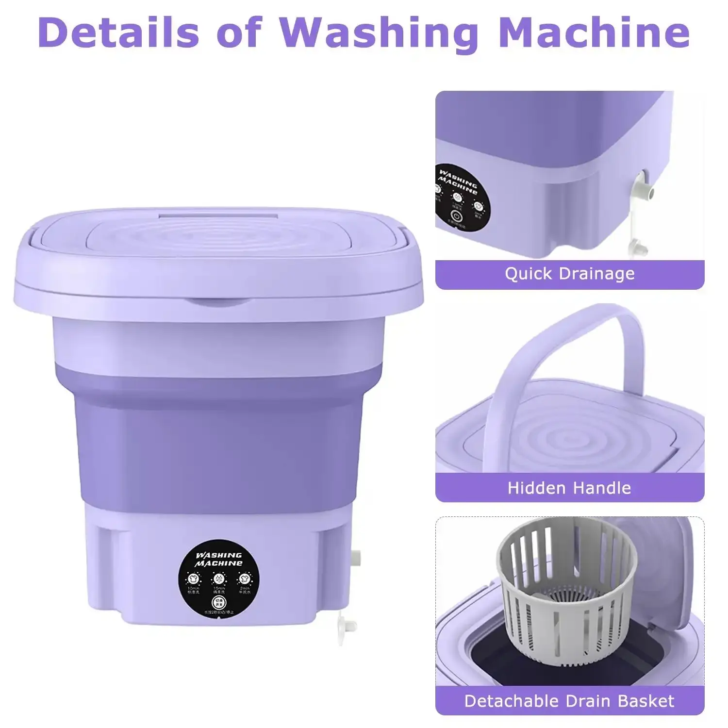 Portable Foldable Mini Laundry Washer, 3 Adjustable Washing Modes with Drain Basket, Energy Saving Small Washing Machine for Delicates, Underwear, Socks, Baby Garments, Dorm Travel Camping