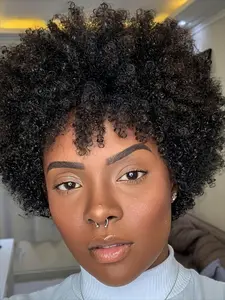 Human Hair Wig Natural Afro Wig 150% Density Afro Kinky Curly Textured Wigs Pixie Wig 6 Inch Human Hair Wig Machine Made Wig Natural Look for Daily Use, Music Festivals & Parties, Versatile Styling, Party Accessory, Comfortable Fit Cap 1PC