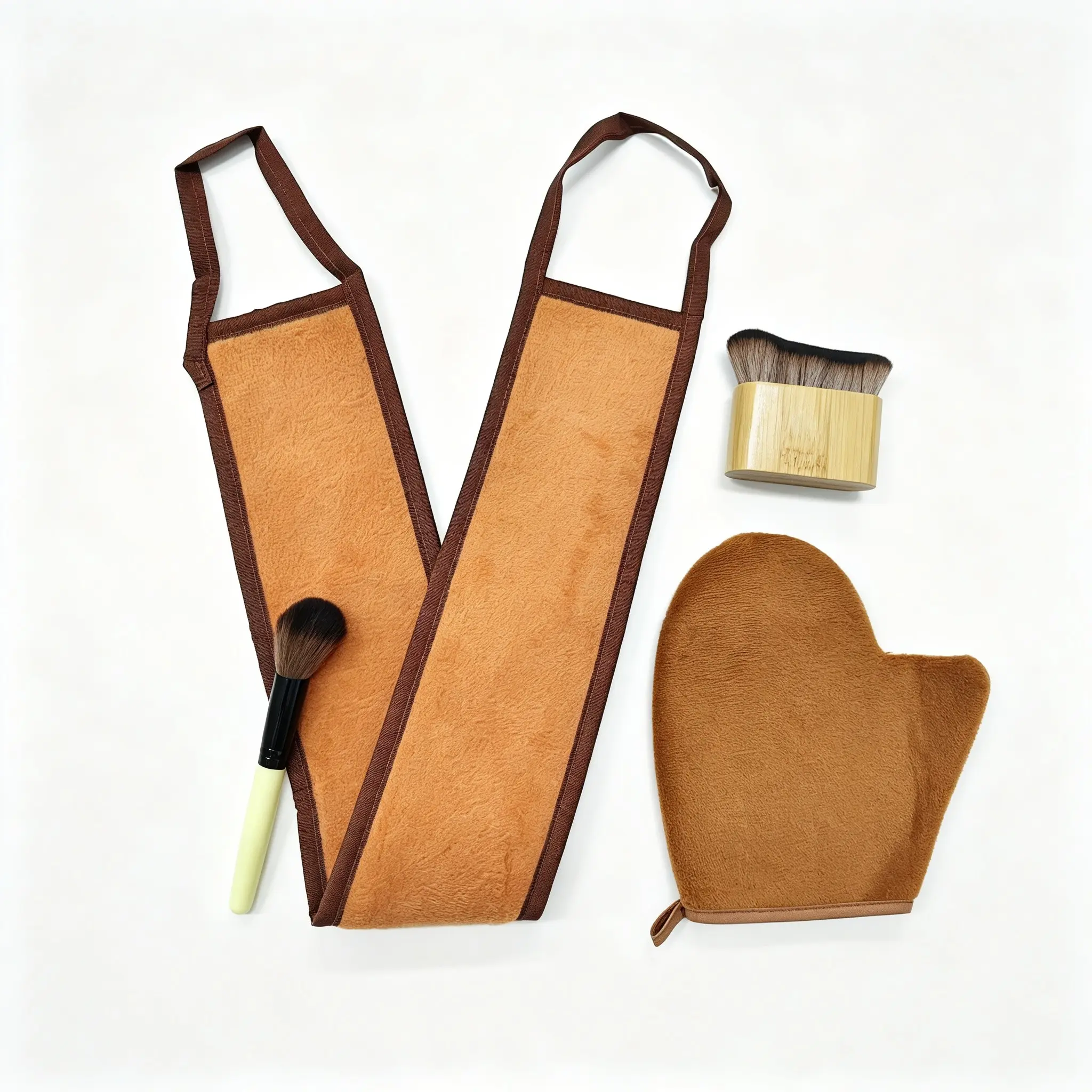 Velvet Self Tan Application Set, Beauty Tool, for All Skin Types, All-in-One Sunless Tanning Tools Kit with Bamboo Handle Tanning Brushes, Self Tanner Glove & Back Applicator Strap, No Mess Self-Tanning Supplies for Beginners & Tanning Lovers