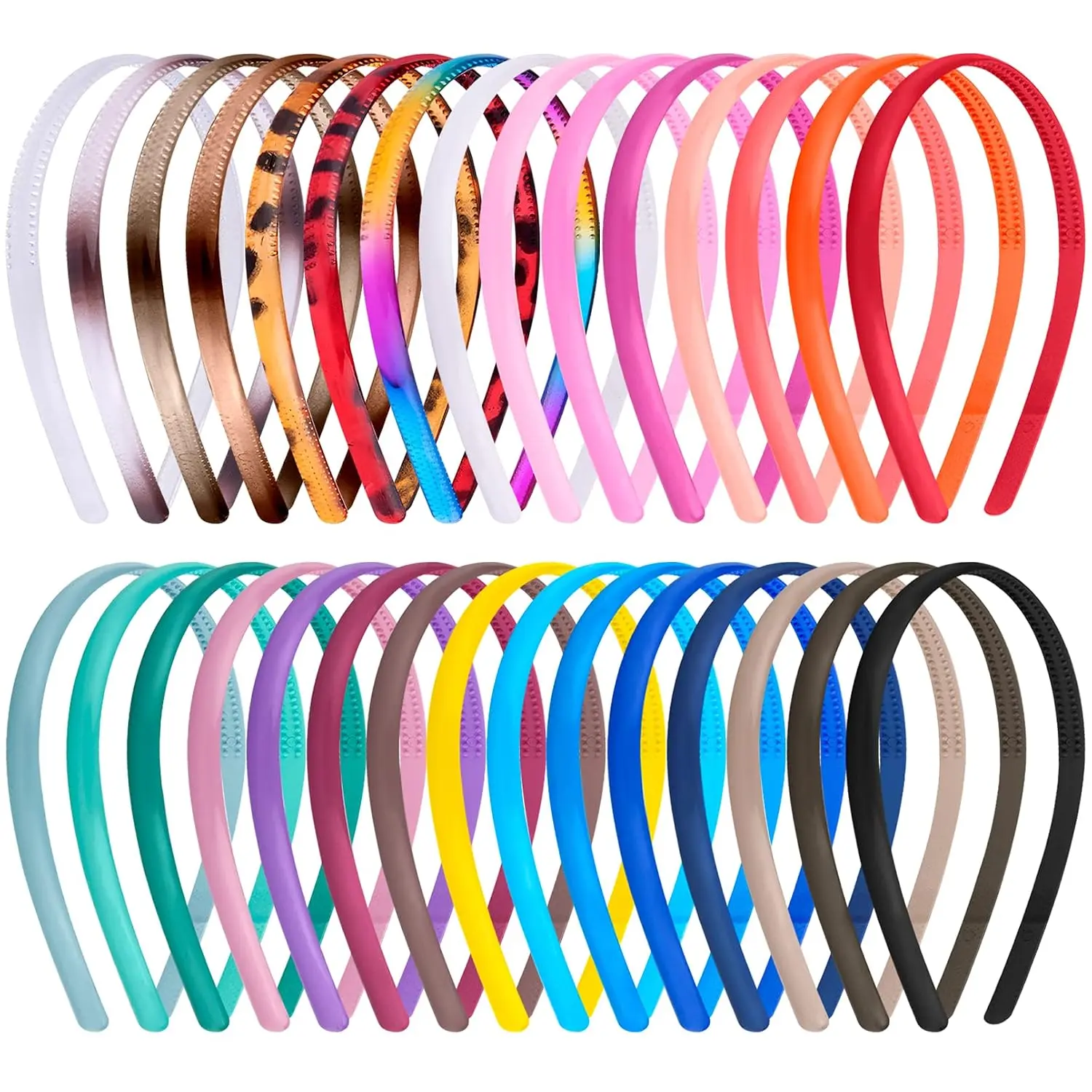 30 count Plastic Headbands for Girls and Women Headband with  | 0.8cm/0.31 inch Thin Plain Headband Colorful Non Slip Hair Accessories for Craft DIY Daily Styling, 30 Colors