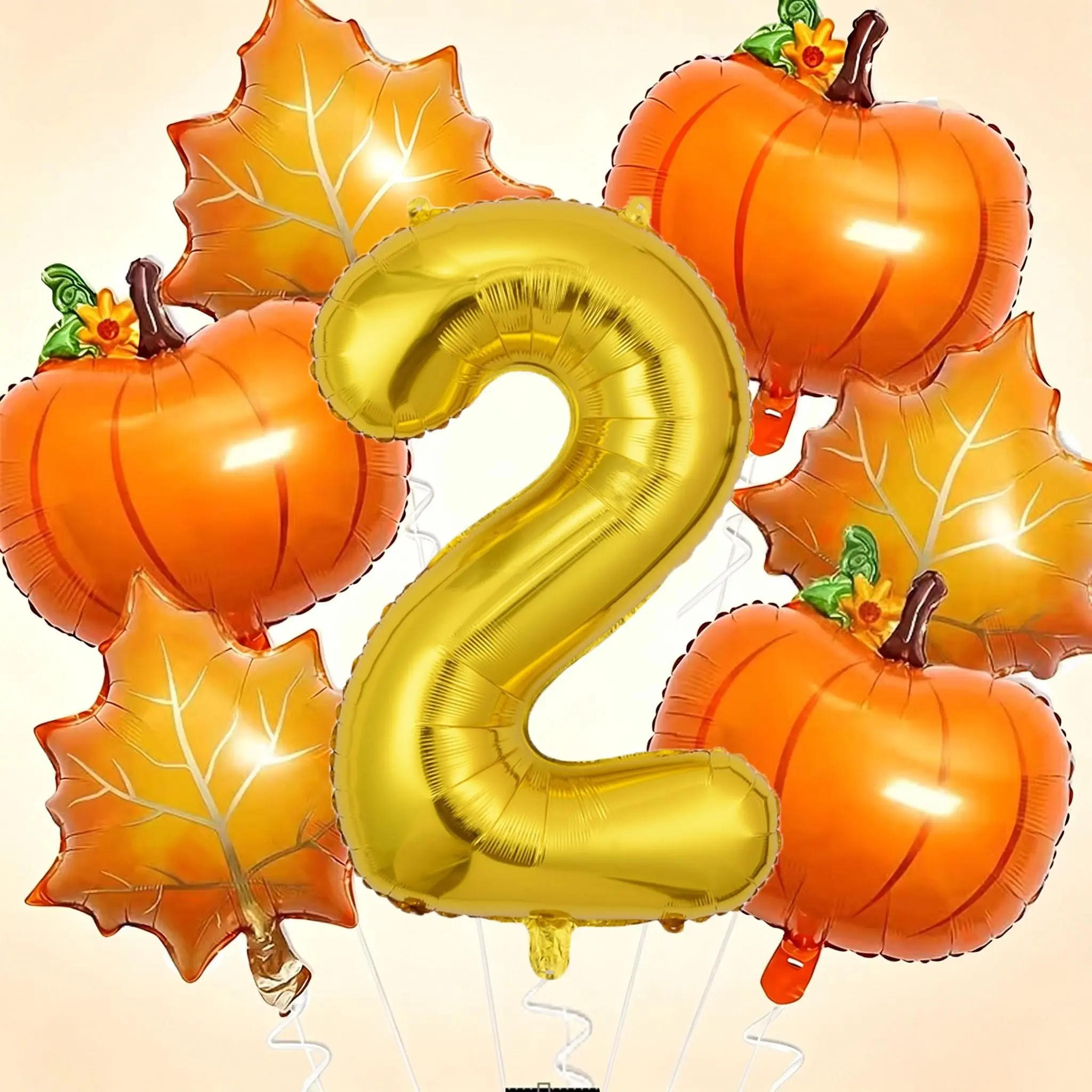 9-Piece Thanksgiving Birthday Balloon Set, Number Balloons, Maple Leaf Pumpkin Balloons, Fall Party Decorations