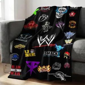 Wrestling Logo Print Flannel Blanket Soft Warm Throw Blanket Lightweight Cozy Gift Blanket for Sofa Bedroom Dorm Camping Vintage Sports Fan Decor Warm Blanket Birthday Holiday Gift for Wrestling Lovers Men Teen Home Decor Blanket