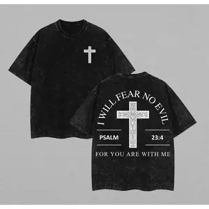 valentine shirts I Will Fear No Evil Unisex Washed T-shirt Vintage Tee Jesus Shirt Jesus Tee Christian Merch Christian Apparel God Apparel