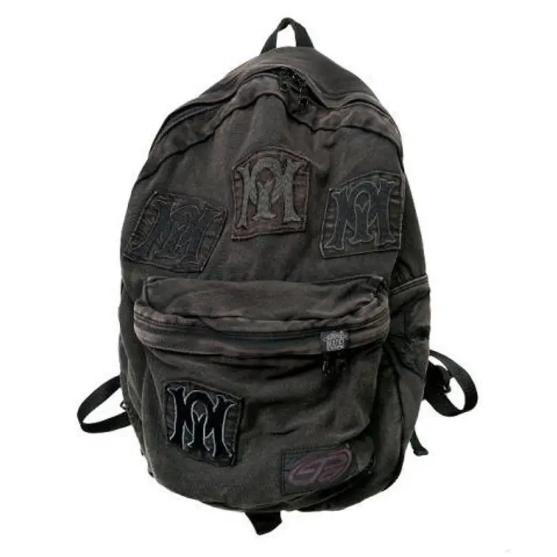 Unisex Black Denim Backpack Y2k School Bag Large Capacity Women Fashion Design Backpacks Grunge Book Bags for Highschool Student