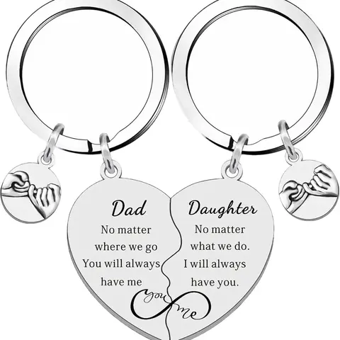 Personalized Letter Pattern Heart Puzzle Design Stainless Steel Keychain, Cute Heart Tag Pendant for Dad & Daughter, Daddy, Trendy Versatile Keychain for Birthday Gift