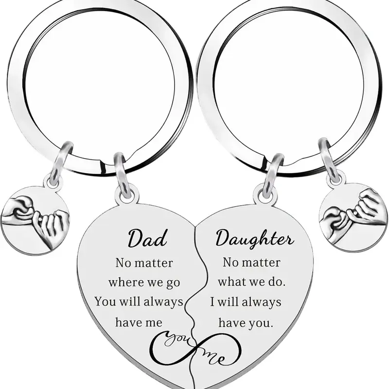 Personalized Letter Pattern Heart Puzzle Design Stainless Steel Keychain, Cute Heart Tag Pendant for Dad & Daughter, Daddy, Trendy Versatile Keychain for Birthday Gift