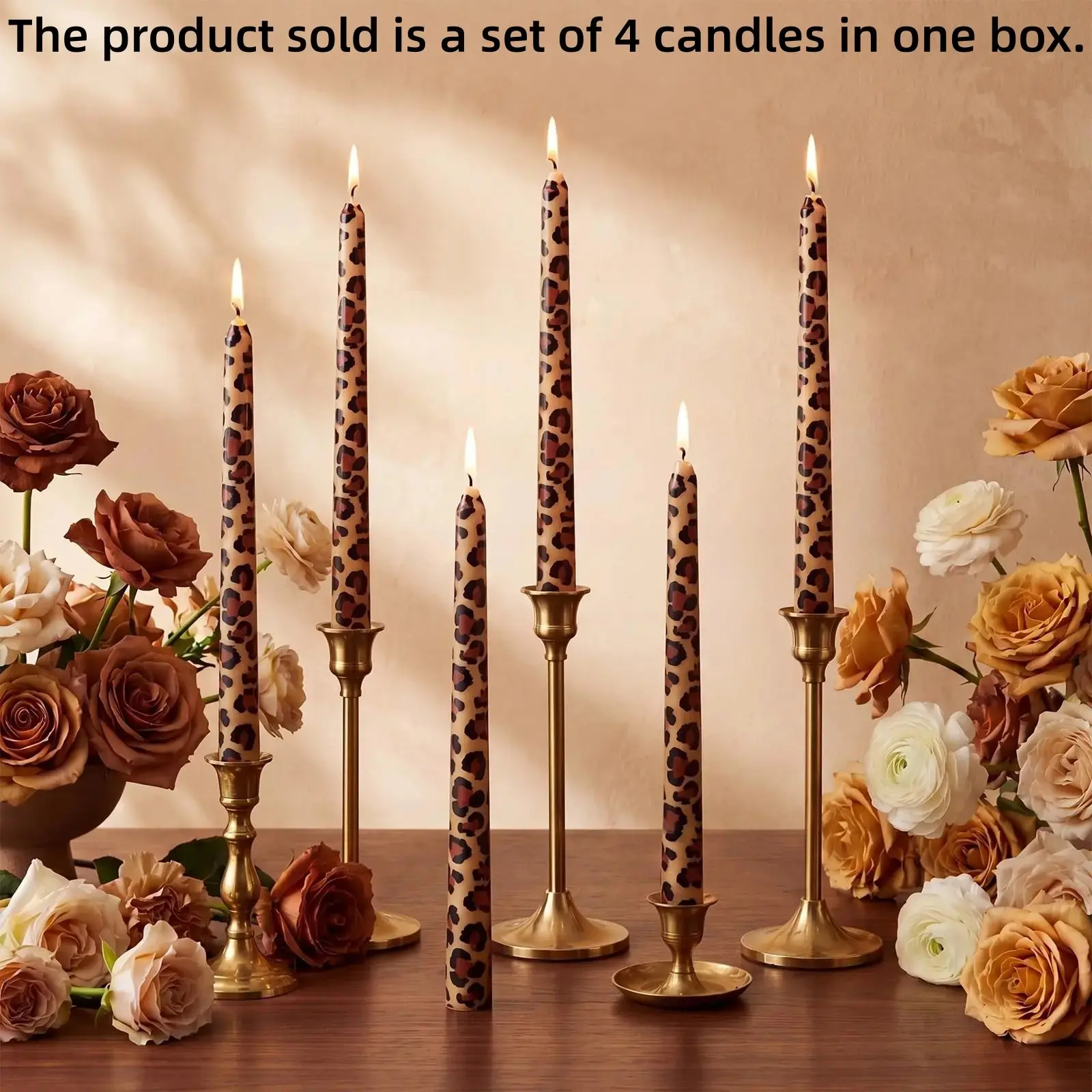 4pcs Leopard Print Taper Candles Set, Vintage Long Cone Unscented Smokeless Candles, Perfect for Parties, Home & Bathroom Decor