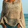 【Black Friday】Women's Loose-Fit Casual Style V Neck Long Sleeve Top, Hollow Out Design, Polyester Knit Fabric, Hand Washable, All-Season Knitwear, Casual Baggy Sweater