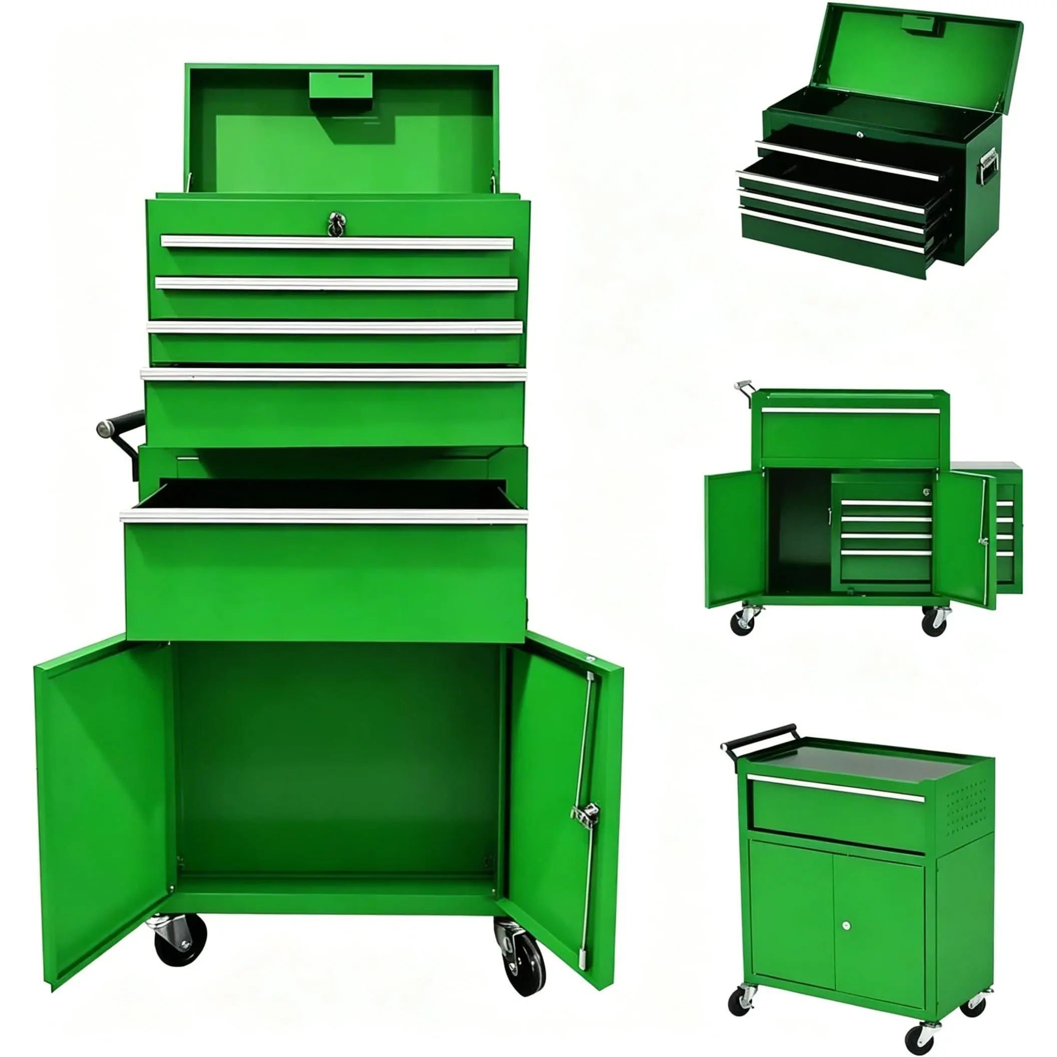 GARVEE Heavy-Duty 5-Drawer Rolling Tool Chest Set with Wheels, 2-in-1 Detachable Lockable Metal Cabinet with Drawer Liners, Mobile Organizer for Workshop Users, Garage & Factory, 5-Drawer Set