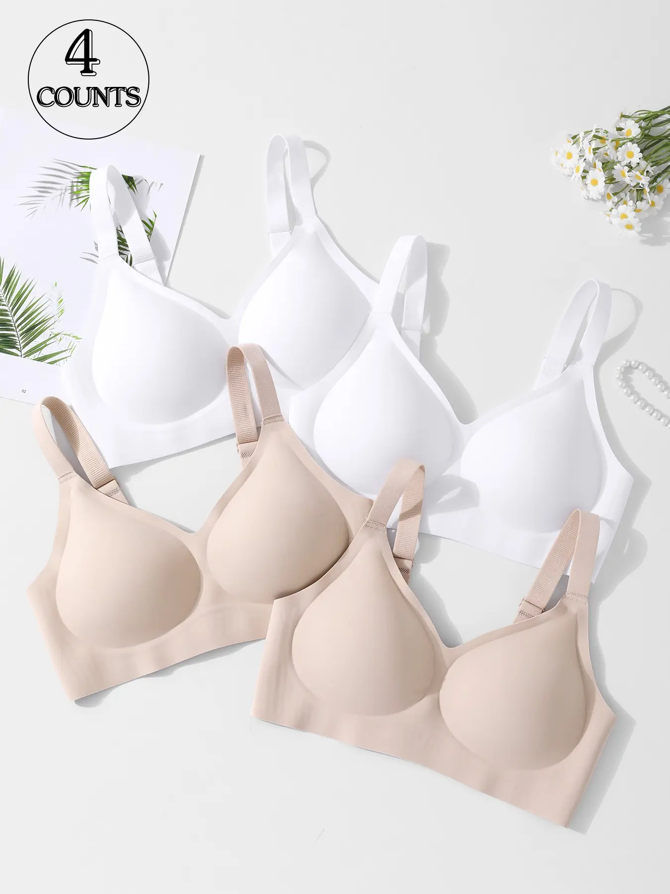 3/4/5-Pack jelly wireless bra with shaping, slimming effect, fit, adjustable straps, sports vest, Breathable bras, ideal for daily wear, casual outings, parties, or yoga, comfortable, breathable, soft-to-the-skin, seamless, smooth, Breathable Comfy Bra