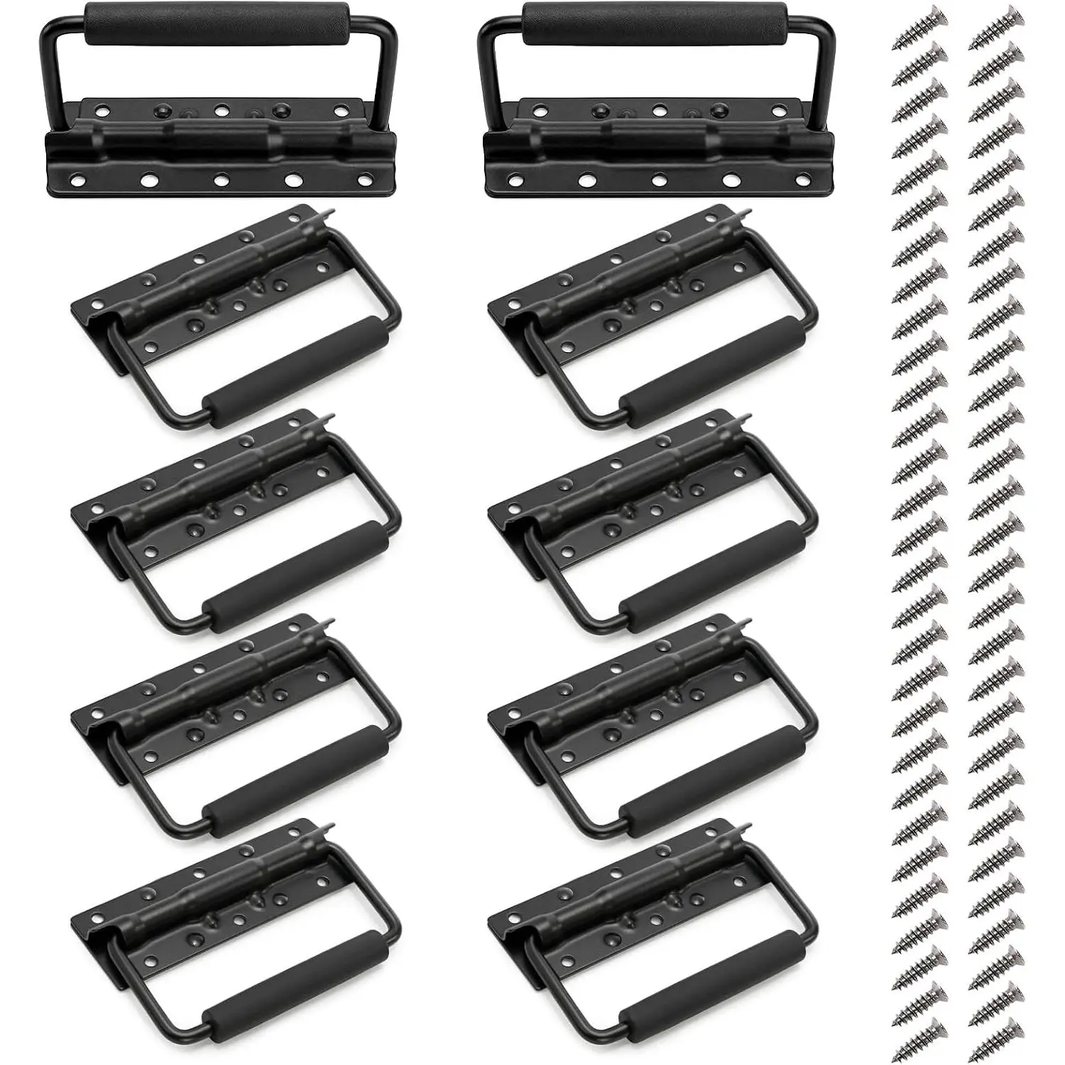 10 Pack Spring Loaded Handles Heavy Duty, 4.9 Inch, Surface Mount |   Metal Chest Handles with Rubber Grip, Black Folding Pull Handle for Toolbox Trunks Chest Case Storage Boxes, Max Load 100Lb