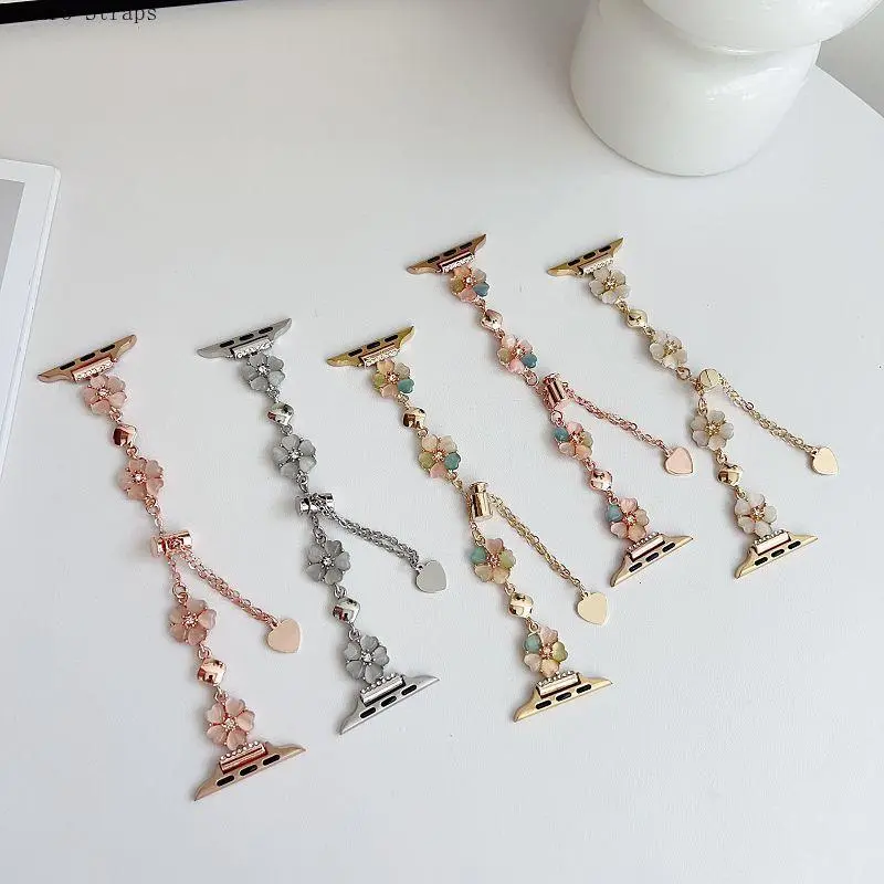 Women's Elegant Metal Dressy Flower Adjustable Wearable Smartwatch Replacement Strap Accessories, Fits 38/40/41/42/44/45/49mm Smartwatches
