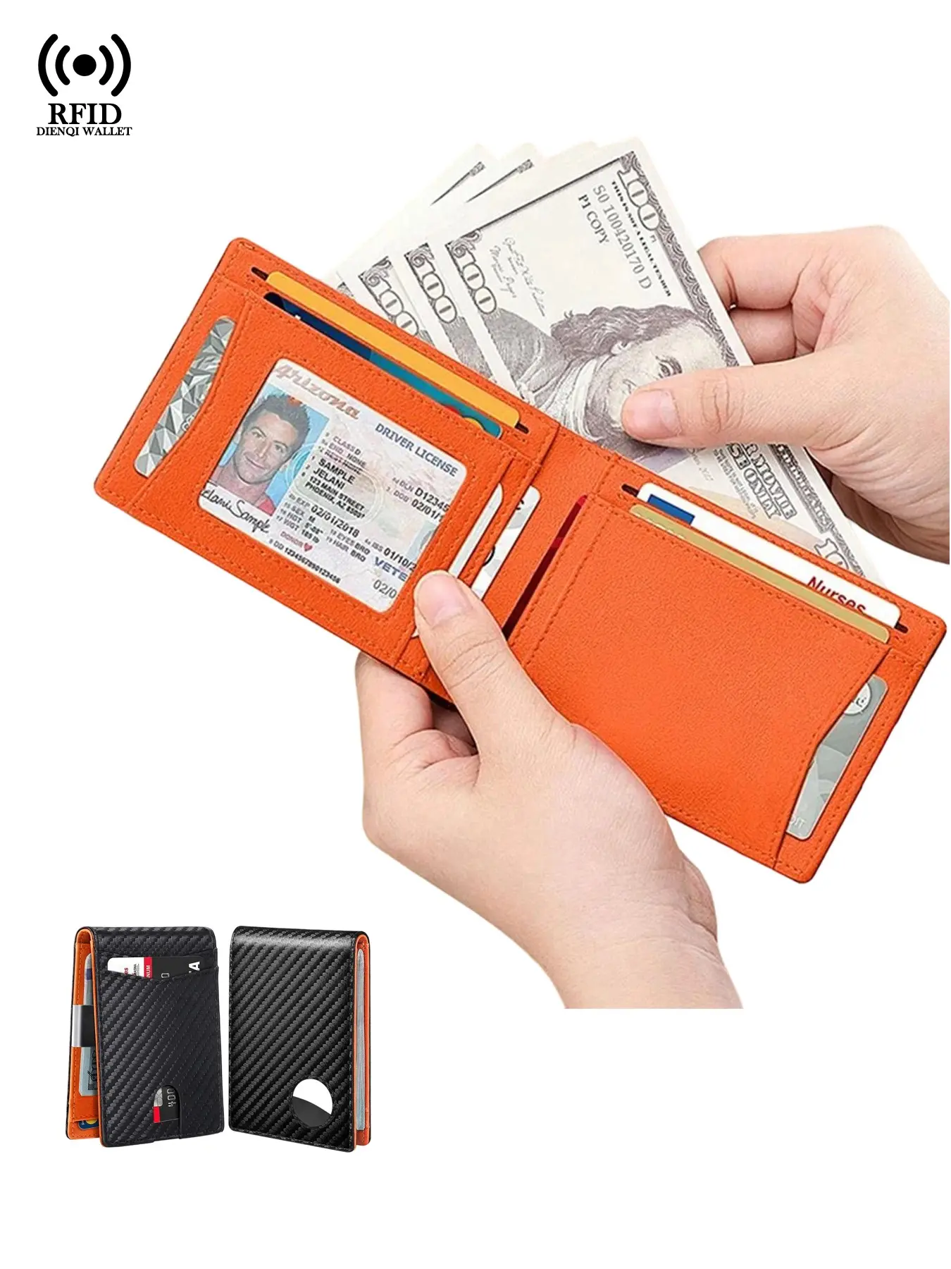 Men’s Wallet with Airtag Tracker Slim Smart Wallets Male Rfid Blocking Carbon Fiber Pattern Bank Credit Card Holder Card Wallet Minimalist Cardholder Man Cash Slot Slim Black Wallet for Air Tag,Daily Use,Gift for Men, RFID Protected Wallet