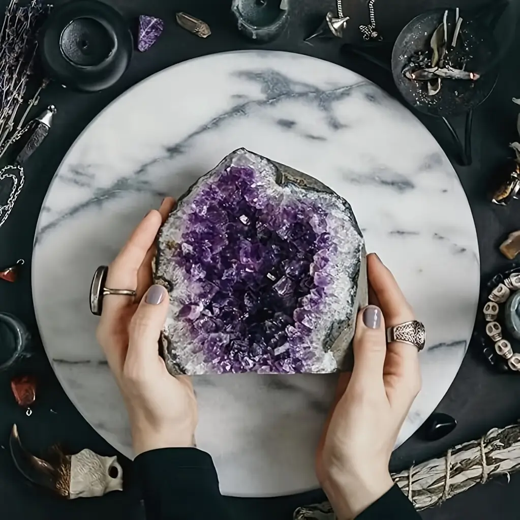 1.76LB Natural Amethyst Cluster Decorative Stone Statue - Bohemian Glam French Country Mineral Ornament, Home Desk Decor, Spiritual Healing Collectibles Gift for Collectors, Traditional