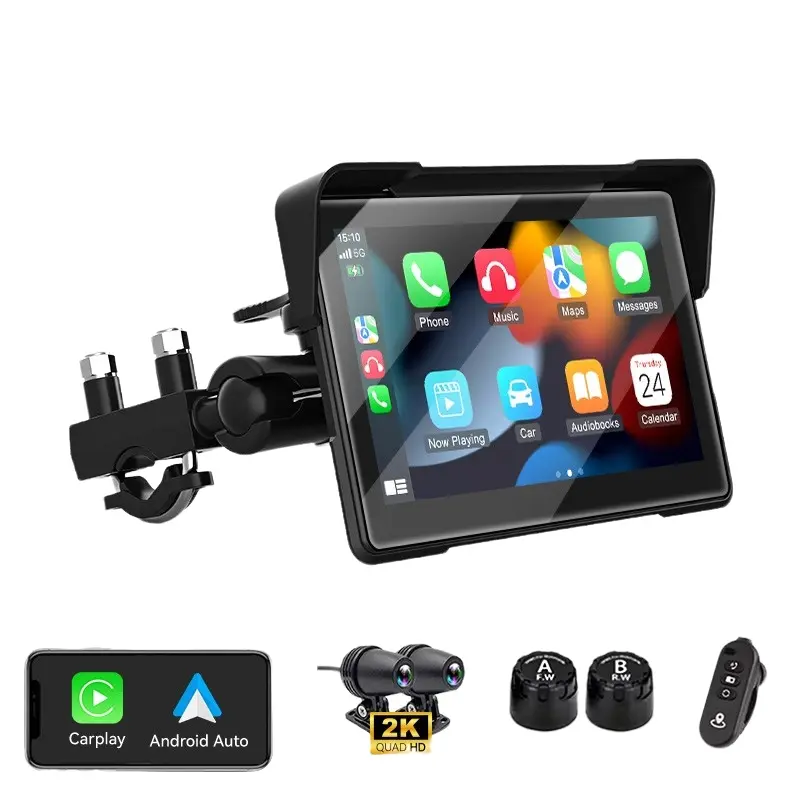 Venbes 7-Inch Motorcycle Navigation GPS Display, Wireless Carplay Android Auto, Waterproof Touchscreen, Bluetooth-compatible 5.0, Tire Pressure Monitor