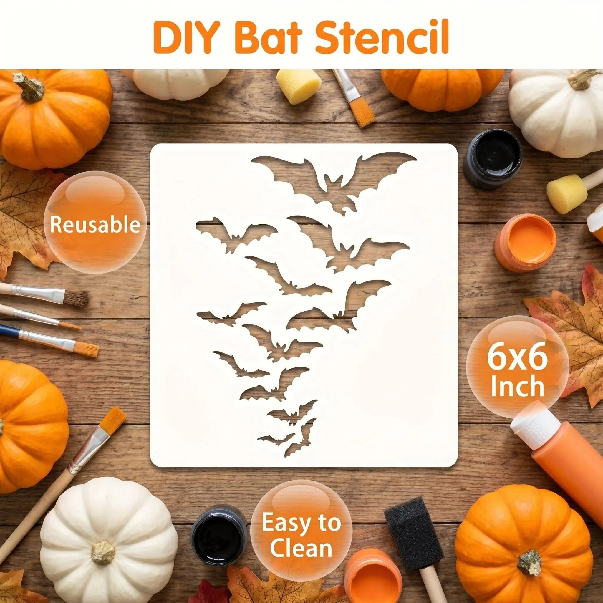 Halloween Bat Flying Template, 6x6 Inch DIY Craft Stencil, Home Decor, Clothing, Wood, Canvas, Wall Decoration, Halloween Crafts