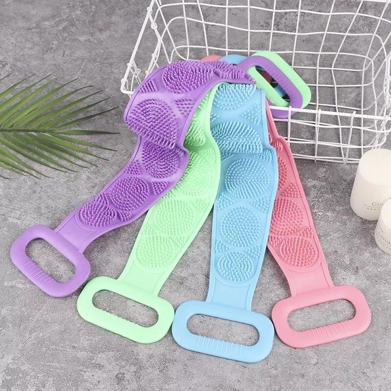 1PCS Fashion Silicone Bath Body Brush, Exfoliating Long Silicone Body Back Scrubber, Bath & Body Brushes, Shower Brush, Double-sided Brush