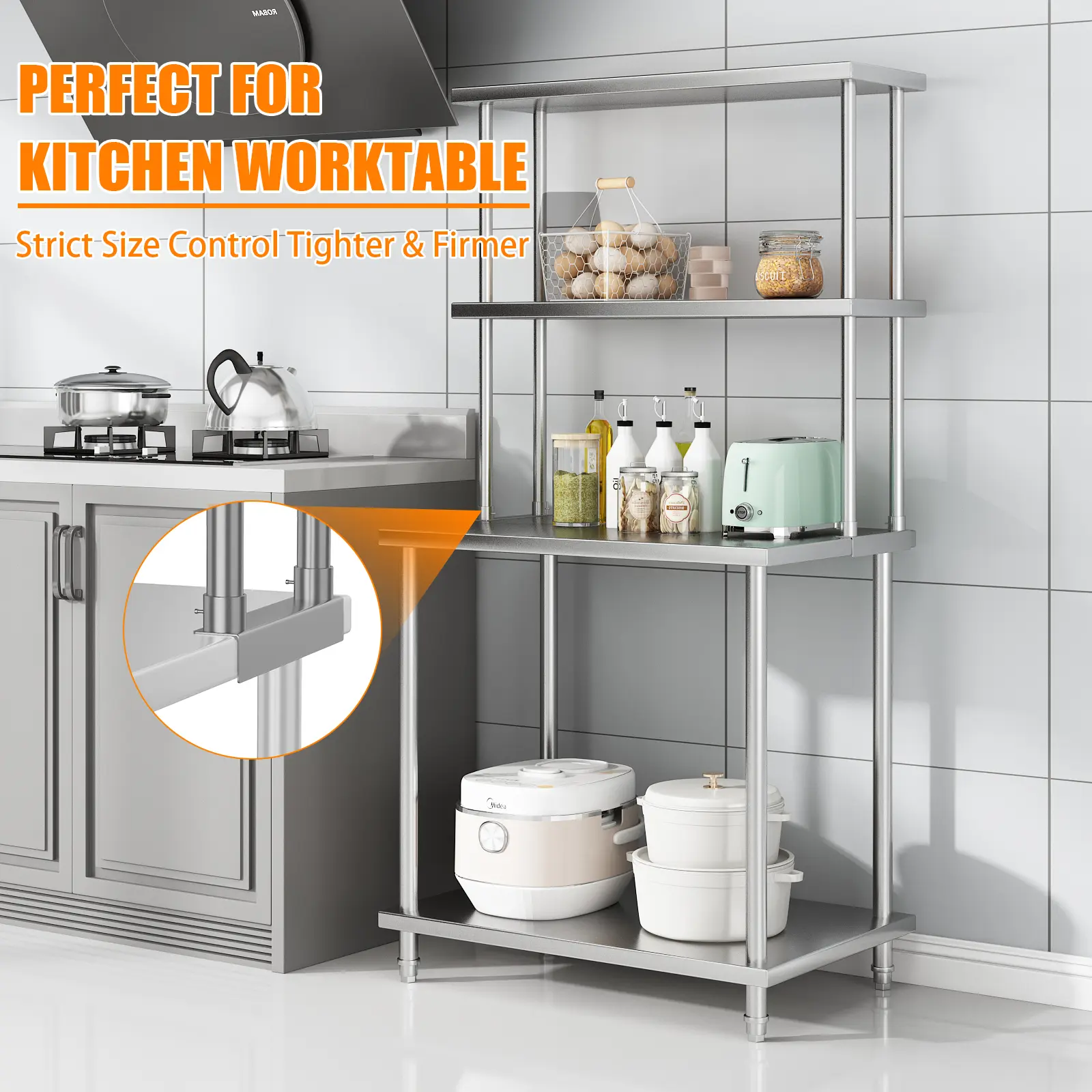 Garvee Heavy Duty NSF Stainless Steel Double Overshelf for Commercial Food Prep – Adjustable 2-Tier Countertop Storage Rack – Wall Mounted, 360 lbs Capacity – Appropriate for Restaurant, Workshop, Garage, Food Service