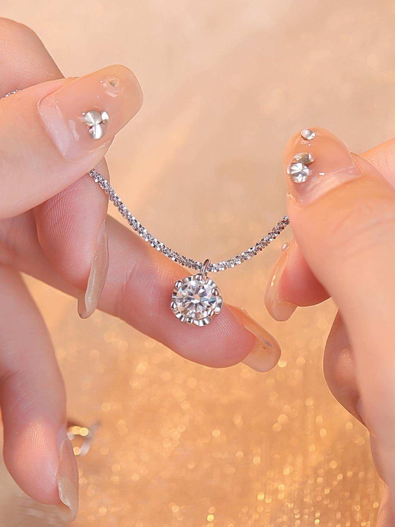 S925 Sterling Silver Synthetic Moissanite Necklace, Fashionable Pendant Necklace for Women & Girls, Trendy All-match & Exquisite Jewelry for Birthday Gift