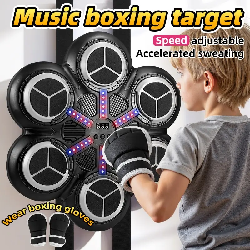 Interactive Electronic Boxing Pad with Music and Lights, Adjustable Speed, Score Tracker, Ideal for Teen Indoor Workout, Includes Gloves, Boxing Training Equipment