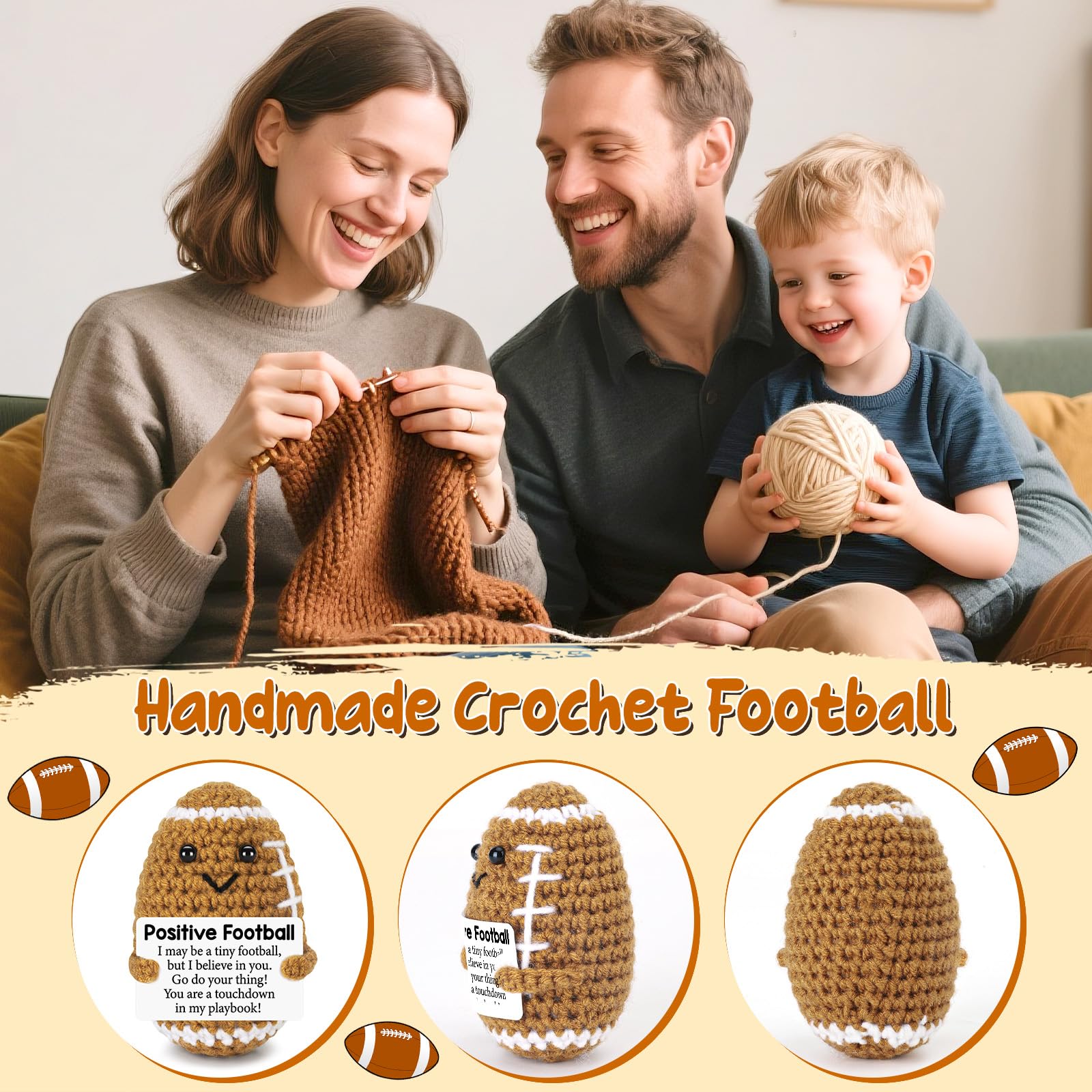 Premium Handmade Crochet Rugby Emotional Support Plush, Soft Skin-Friendly, Odorless & Well Stitched for Durability, Ideal Birthday & Teacher Appreciation Gifts for Women & Men, Healing Stress Relief Doll, Home Desk Decor, Bag Charm, Photo Prop & Festival