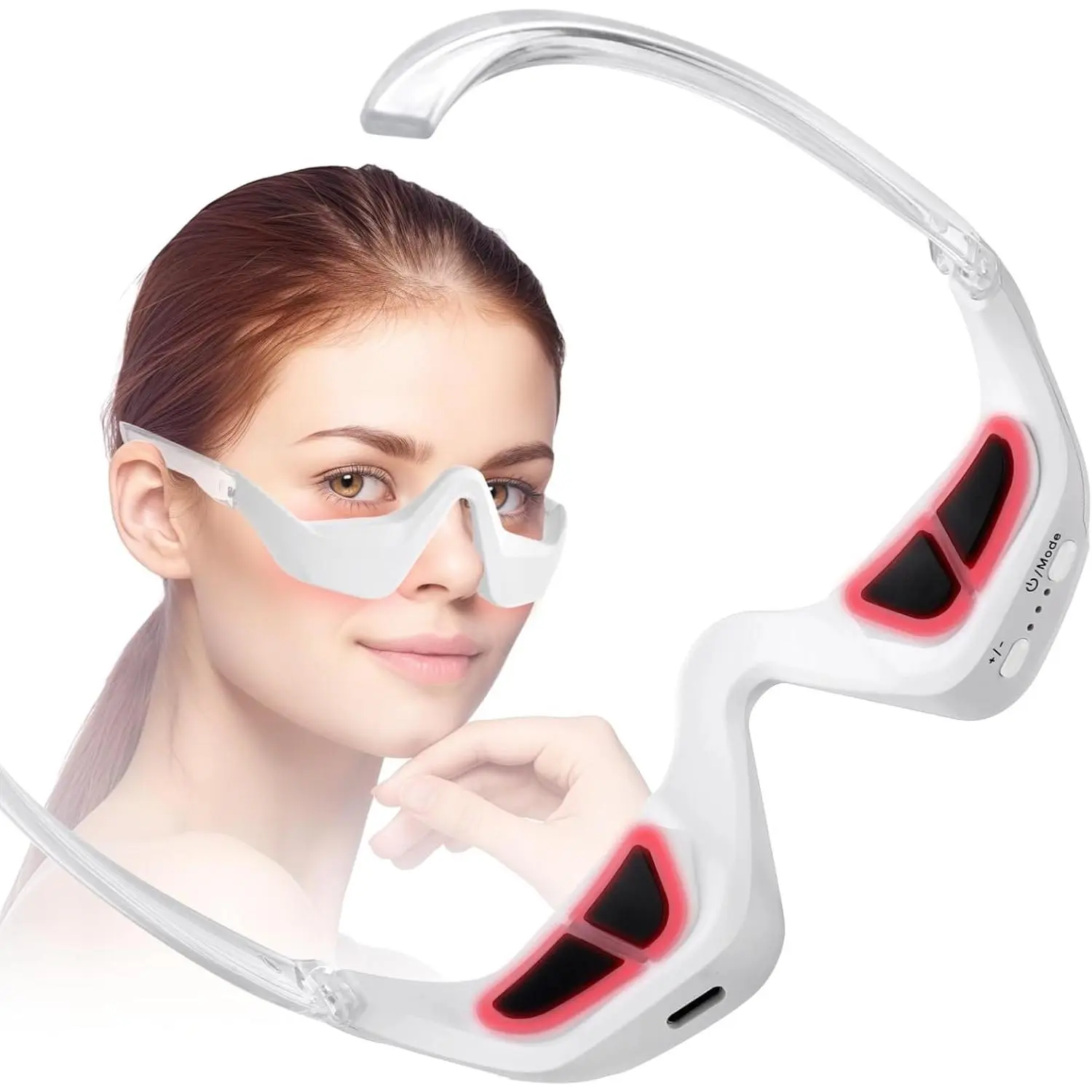 Red Light Therapy Under Eye Massager - 2-Mode 3D Wearable LED Eye Skin Care Device, Rechargeable Beauty Glasses for Rest, Travel, Led Eye Skin Care Devices