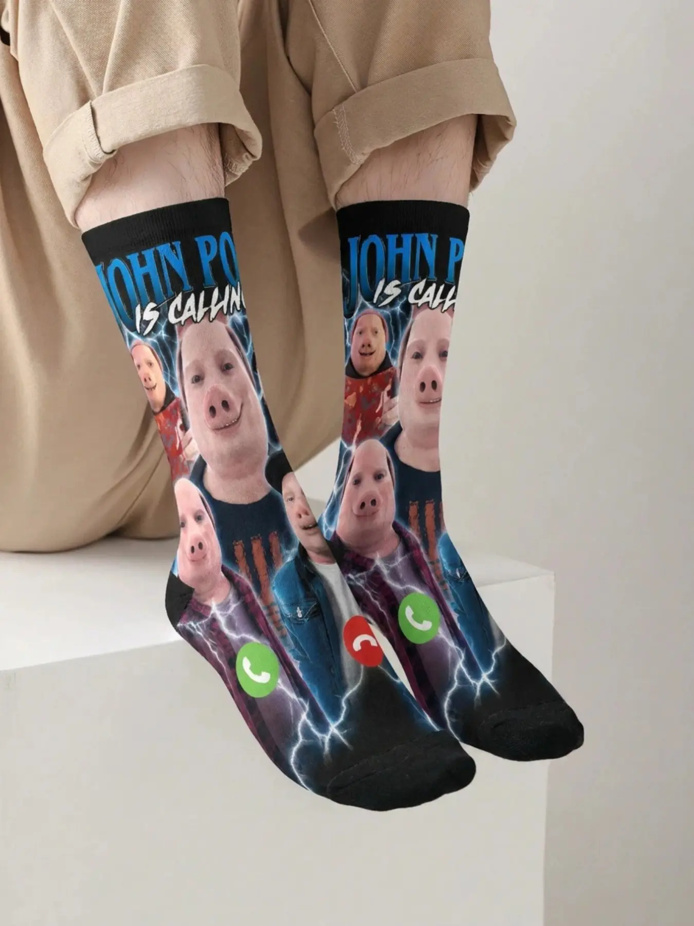 1 Pair of Funny Meme Print Mid-Calf Socks, Knee-High Socks, Casual Socks  Funny Face, Pig Nose, and Lightning Bolt Patterns—Unique Socks, Prank Gifts, and Hilarious Gadgets