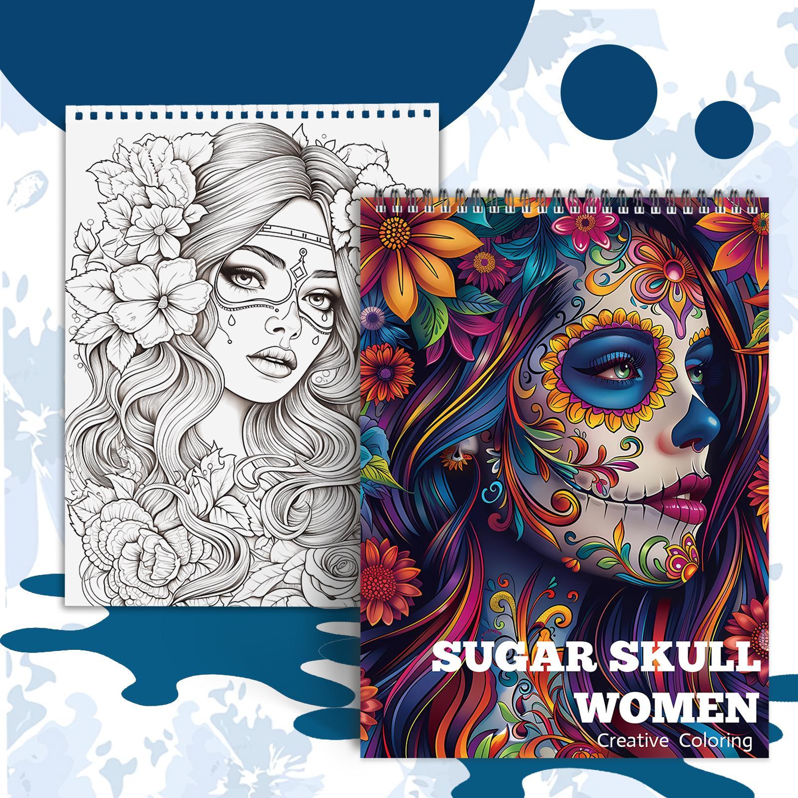Sugar Skull Coloring Book, 24 Pages Thick A4 Paper, 11.22 X 8.26 Inches, Single Sided, Yo Spiral Binding, Perfect Gift for Holidays Sugar Skull Coloring Book, 24 Pages Thick A4 Paper, 11.22 X 8.26 Inches, Single Sided, Yo Spiral Binding, Perfect Gift for Holidays