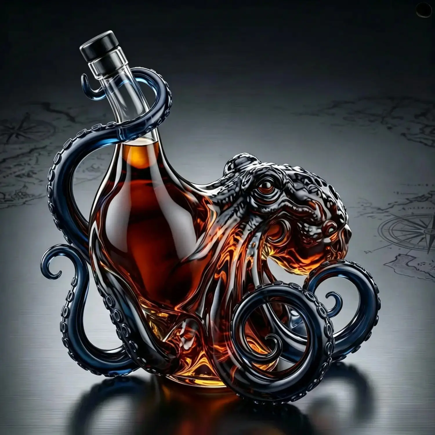 Kraken Octopus Whiskey Decanter, Octopus Motif, Collectible High Borosilicate Glass Bottle, Unique Gift for Whiskey Lovers, Elegant Home Decor Item, Decorative Wine Bottle Ornament, Drink Accessories