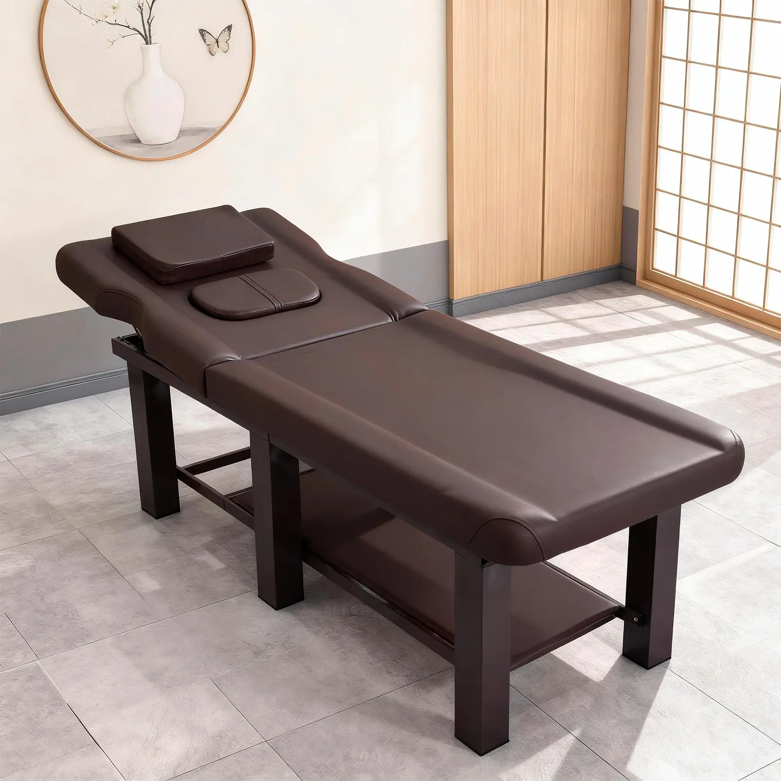 Heavy-Duty Leather Stationary Massage Table with Adjustable Backrest - Commercial Salon Furniture, Salon & Beauty Equipment for Estheticians, Rehabilitation Use, Salon Equipment