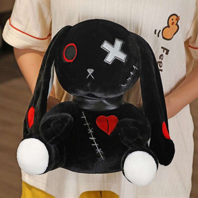 1pc Creepy Goth Bunny Plush Crazy Rabbit Plushie Toys, Spooky Gothic Bunny Stuffed Animal Cute Horror Dreadful Bunny Doll, For H