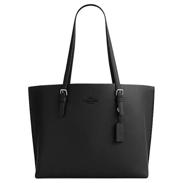 Coach Mollie Logo-Zip Tote Bag for Women, Genuine Leather Shoulder Handbag in Black