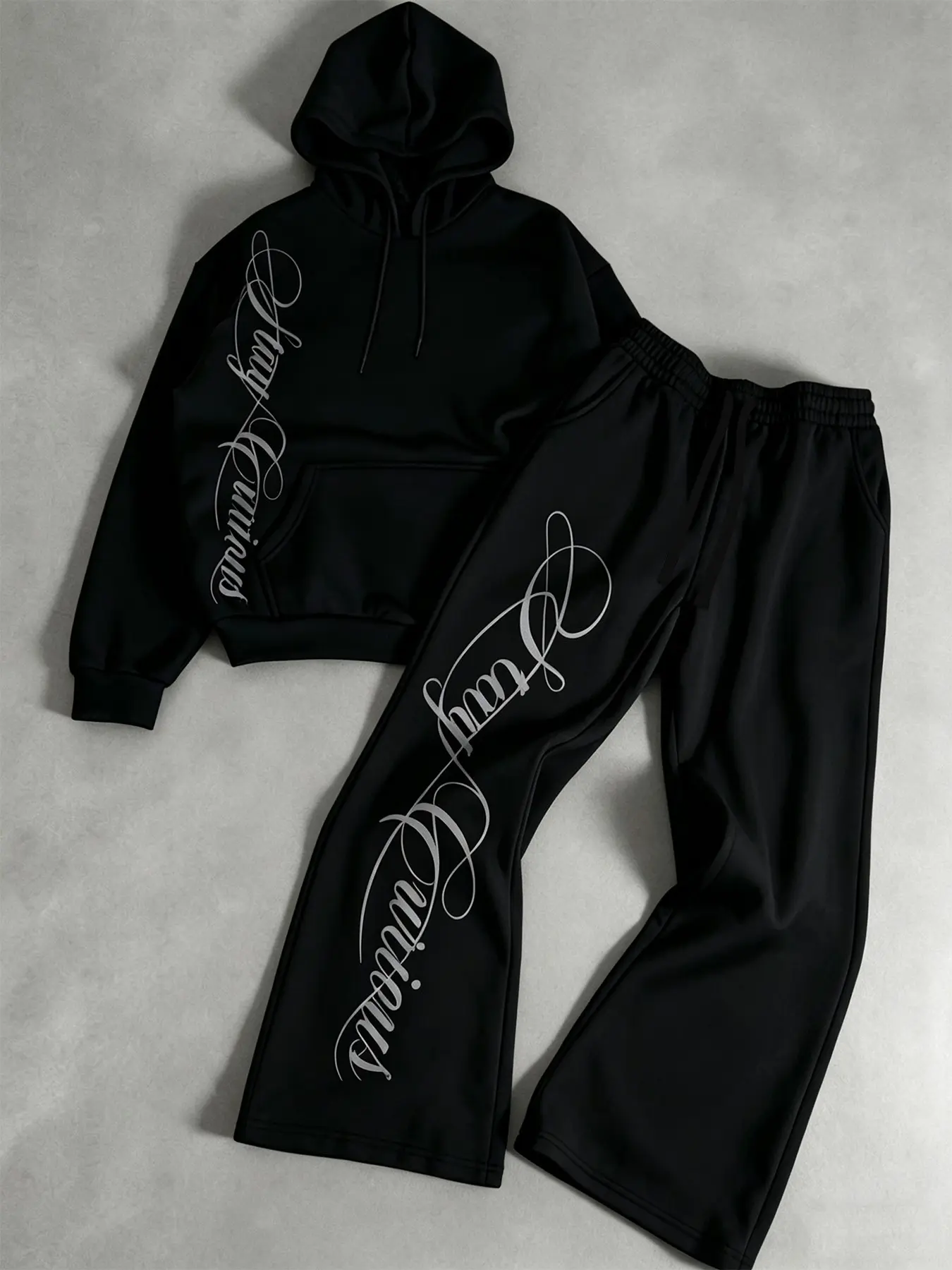 Unisex Multi-Color Vertical Script Lettering Hoodie & Sweatpants Set Chicano Streetwear Oversized Casual Matching Two Piece Outfit