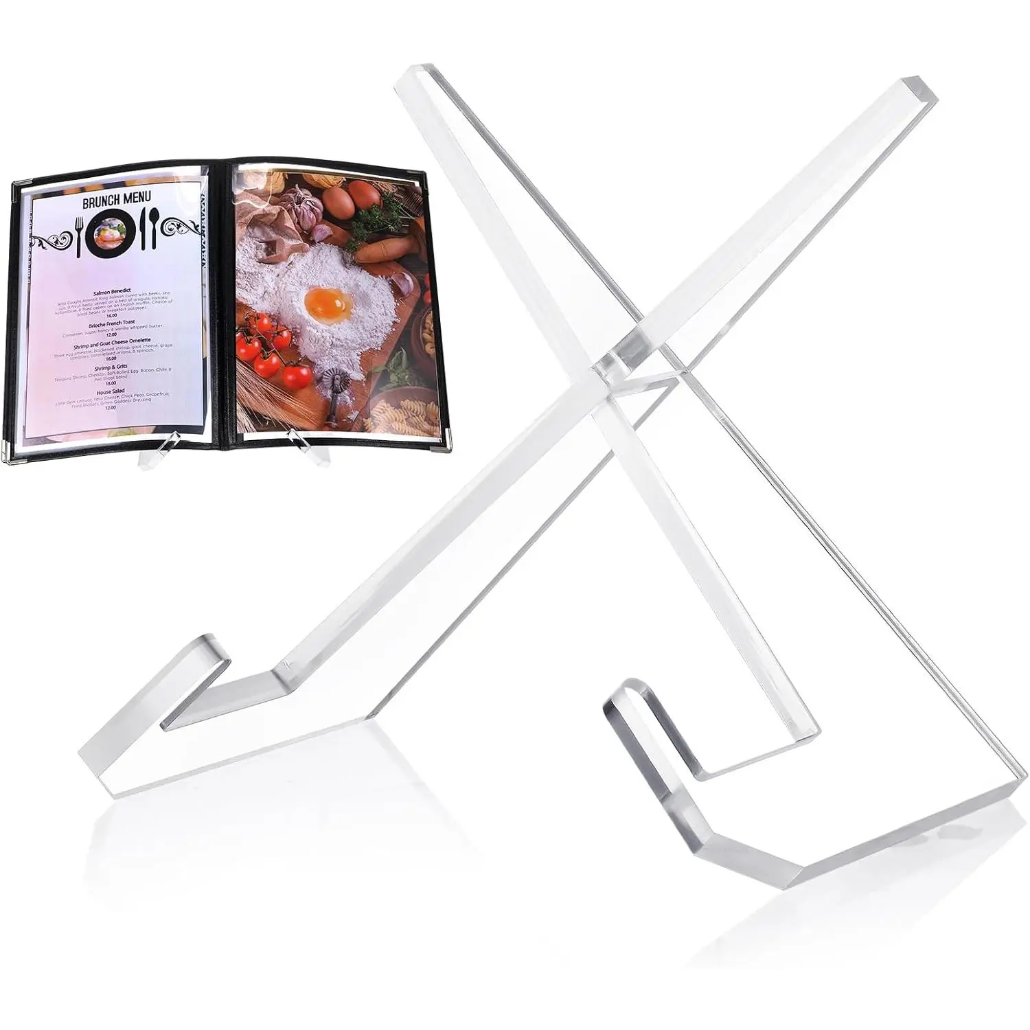 Transparent Tablet & Cookbook Stand with Page Stoppers, 6.5x8.5" H/L Desk Organizer for Kitchen Counter Display, Office Stationery Accessory