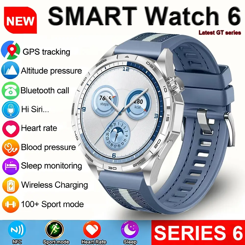 2026 New Watch6 Pro Genuine Smart Watch, GPS Sport Map, Bluetooth-compatible Call, Clock, Compass, Altimeter, 3atm Waterproof Smartwatch