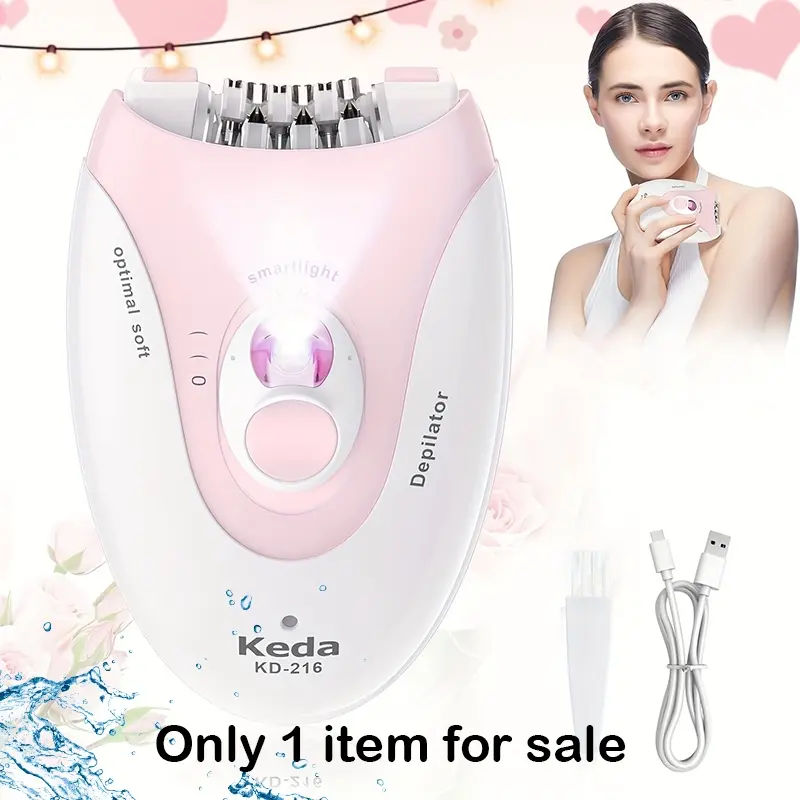 Home Electric Hair Remover for Women, Ergonomic Handheld Depilator with Smart Light, Rechargeable USB, Removes Body Hair, Personal Beauty Care