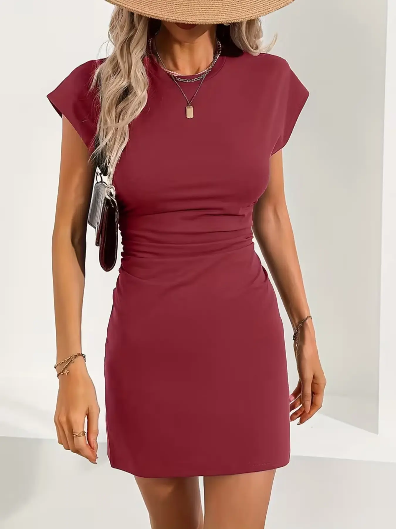 Women's Plain Round Neck Summer Casual Classy Dress, Slim-Fitting Design, Basic Simple Minimalist Style, Perfect for Everyday Wear & Casual Occasions, Sundress