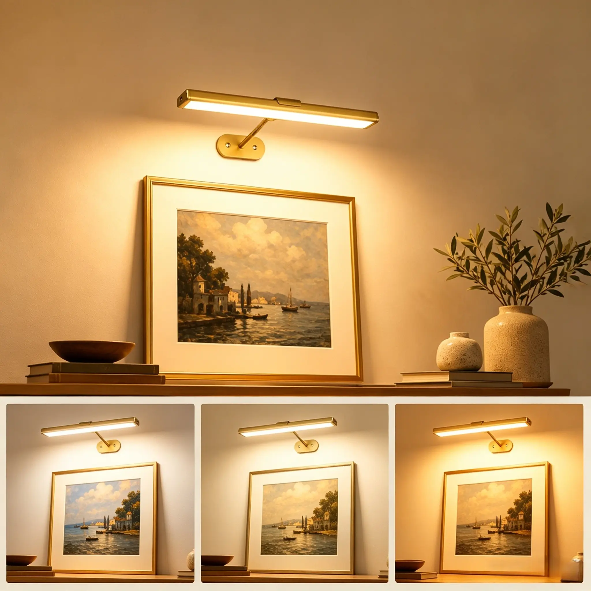Adjustable Light Picture Lamp with Controller and Timer, USB Rechargeable Wall Lamp, Dimmable Wall Light, Ideal for Gallery Art, Portrait Lighting, Dimmable Lights