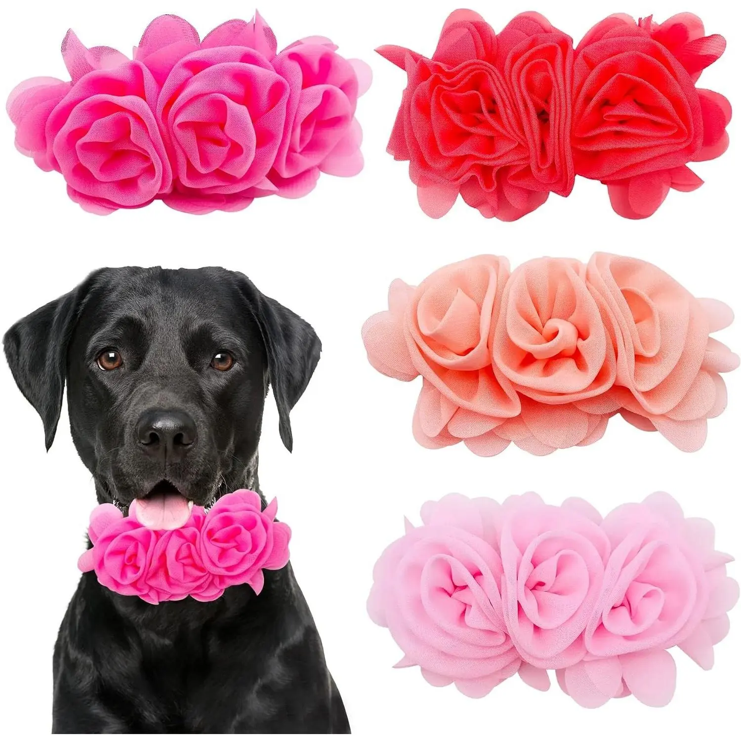 4PCS Pink Flower Dog Collar Bow Slider Charms, Cute Pet Collar Attachment Accessories for Large DogsGift