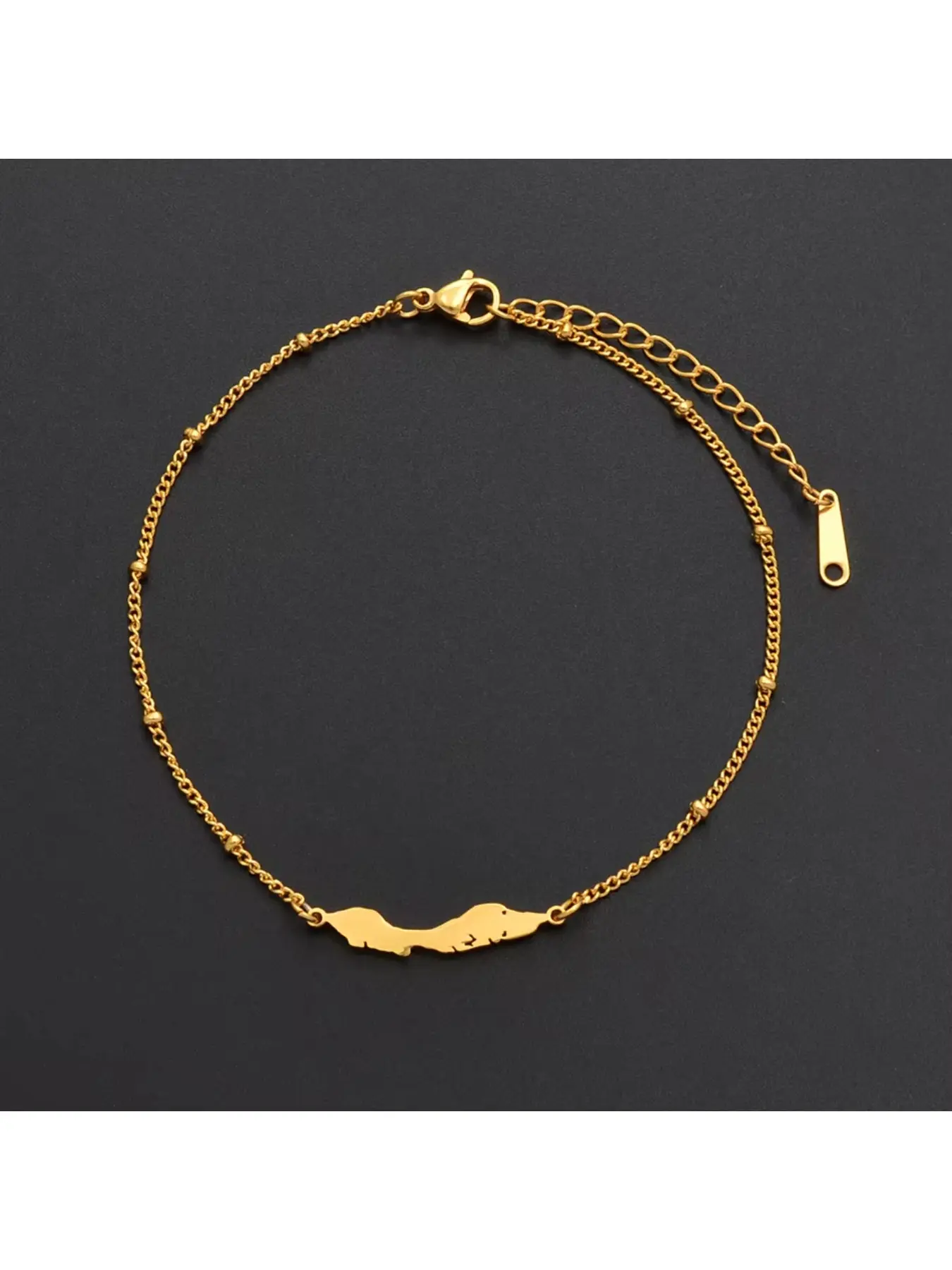 1pc 24cm + 5cm / Curacao Map Anklet for Women Ankleband Jewelry Stainless Steel Maps