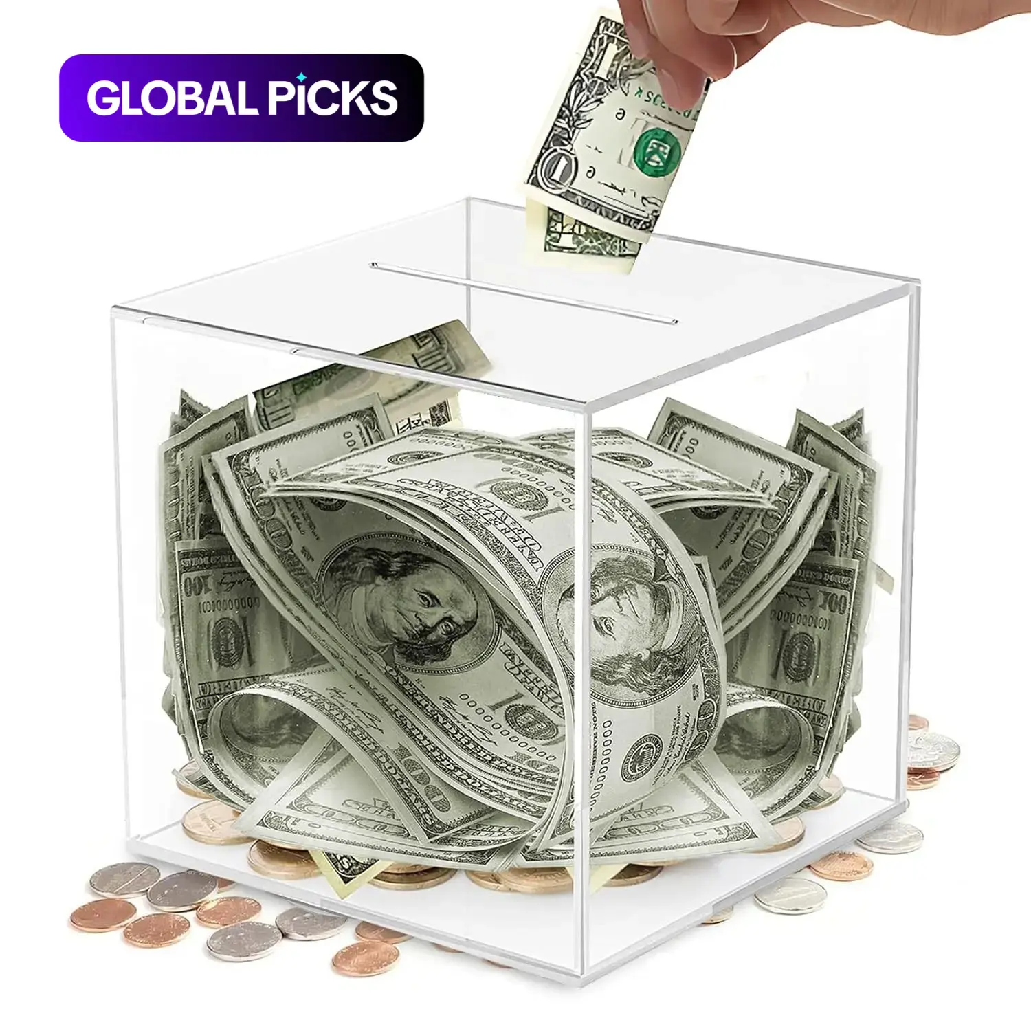 Saving Challenge Box, Clear Acrylic Piggy Bank, Sealed Money-Saving Box, Unbreakable Coin & Cash Container Jar, Coin Storage for Teens, Boys & Girls, Gift #GLOBAL PICKS