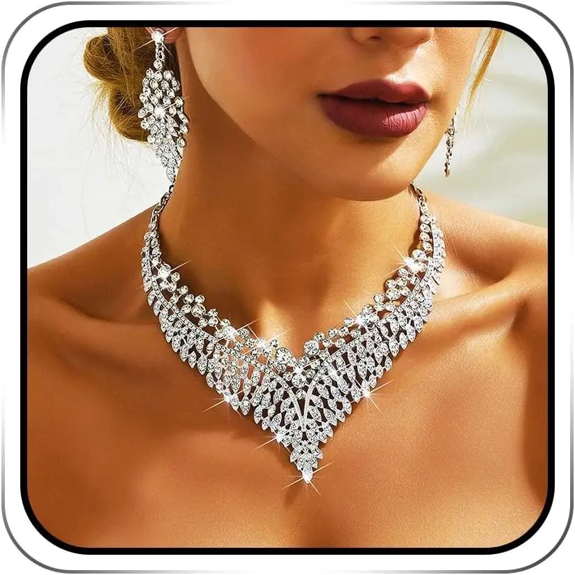 Rhinestone Bride Wedding  Sets Prom  Necklace and Earring Set  Bridal  for Women