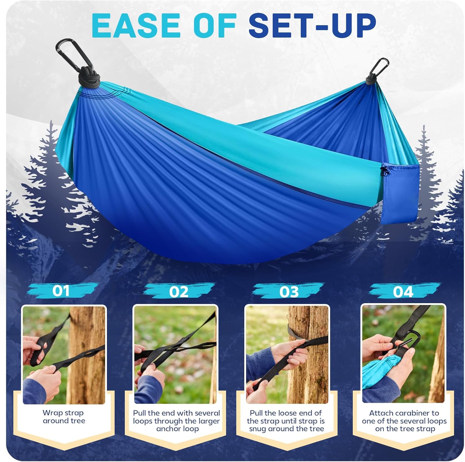 Camping Hammock Lightweight, Portable Hammocks Parachute Hammock with Two Tree Straps, Single or Double Travel Swing Nylon Camp Hammocks, Outdoor Essentials for Beach Backpacking Hiking for Gifts, Blue