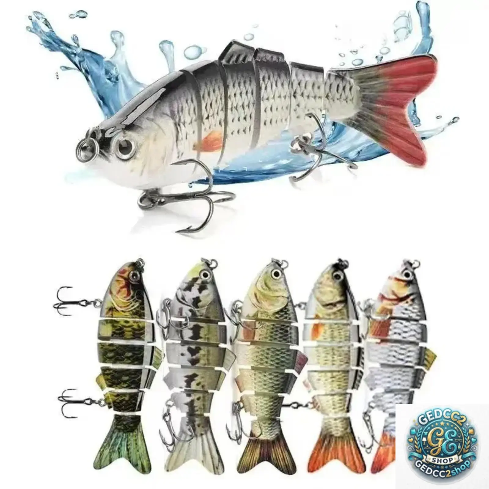 5PCS Jointed Swimbait Fishing Lures - 4in Slow Sinking Hard Baits with 3D Realistic Eyes, Treble Hooks, Lifelike Swimming Action for Bass Fishing in Fresh/Salt Water